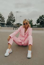 Black And Pink Suit Women Power Suits And Sneakers With Images Suits And Sneakers Pink Suits Women Woman Suit Fashion