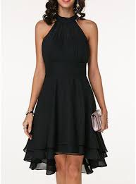 Solid Sleeveless A Line Knee Length Little Black Party Dresses 199263938 Black Knee Length Dress Chiffon Summer Dress Swing Mini Dress