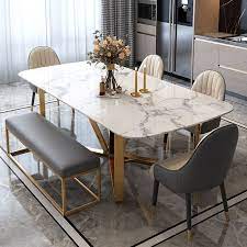 A beautiful home deserves a beautiful dining table where family and friends can get together. Modern Rectangle 63 Faux Marble Dining Table Gold Base Stainless Steel In 2021 Dining Room Table Marble Dining Table Marble Dining Table Gold