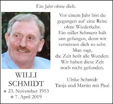 Traueranzeigen von Willi Schmidt