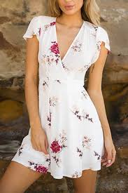 Deep V Neck Floral Printed Extra Short Sleeve Casual Dresses Blusas Juveniles Moda Ropa Vestidos Estampados Cortos