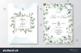 Wedding Invitation Card Green Leaves Template Stock Vector Royalty Free 1555582217