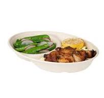 Pulp Tek 21 oz Oval Natural Sugarcane / Bagasse Catering Bowl -  2-Compartment - 9 1/4" x 6 1/2" x 1 1/2" - 100 count box