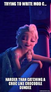 Trying To Write Mod C Harder Than Catching A Croc Like Crocodile Dundee Drunk Elsa Make A Meme