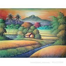 Jual Lukisan Pemandangan Gunung Sawah Saat Senja 60 X 80 Cm Di Lapak Toko Lukisan Sokaraja Bukalapak