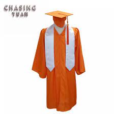 China University Matte Orange Graduation Cap And Gown With Stole China Graduation Gown And Wholesale Graduation Cap Price