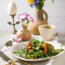 Warmer Bohnensalat Mit Pistazien Pesto Rezept Bohnensalat Rezepte Lebensmittel Essen