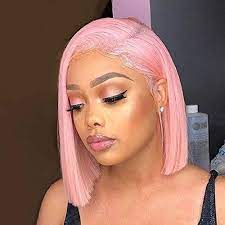 Amazon Com Pink 10 Inch Synthetic Hair Wigs Short Bob 150 Density Short Straight Hair Lace Frontal Wig For Black Women With Baby Hair Bleached Knots 10 Inch Lace Frontal Wig Pink