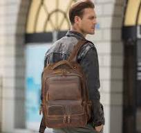 Mens Leather Backpack Multi Pocket
