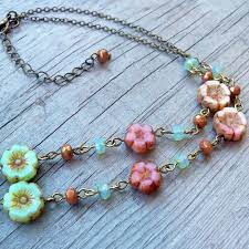 Handmade Beaded Necklace Floral Czech Bead Necklace Boho Etsy In 2021 Czech Beads Jewelry Beaded Necklace Beaded Boho Necklace