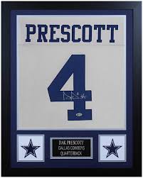 Nfl dallas cowboys game jersey (ezekiel elliott). Dak Prescott Autographed White Cowboys Jersey Beautifully Matted And Framed Hand Signed By Dak Prescott And Certified Authentic By Jsa Includes Certificate Of Authenticity At Amazon S Sports Collectibles Store