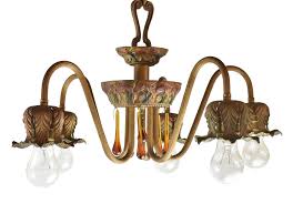 Moe Bridges Bare Bulb 5 Light Polychrome Chandelier Architectural Antiques