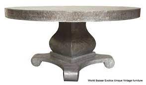 60 Round Dining Table Hammered Metal Zinc With Spectacular Pedestal Base 60 Round Dining Table Eclectic Dining Tables Dining Table