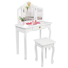 The size of this set after assembly is 24″l x 24″w x 17.72″h. Joymor Kids Princess Vanity Table And Chair Set Kids Vanity Set With Drawer Tri Folding