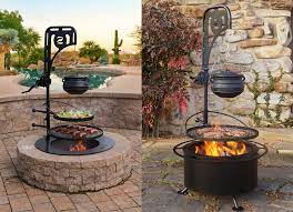 This Ultimate Campfire Grill Turns Your Fire Pit Into A Tiered Cooking Machine With A Winch Fire Pit Cooking Backyard Fire Fire Pit Backyard