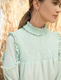 Mint Ruffled Mock Neck Blouse