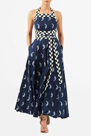 I 3 This Empire Tie Waist Fish Print Cotton Maxi Halter Dress From Eshakti Vestidos Longos Elegantes Vestidos Modestos Vestidos Diferentes