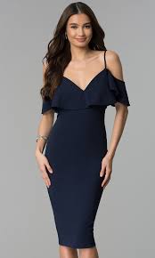 $64.00 $45.00 (30% off) tall blue porcelain print tiered skater dress. Knee Length Cold Shoulder Navy Wedding Guest Dress