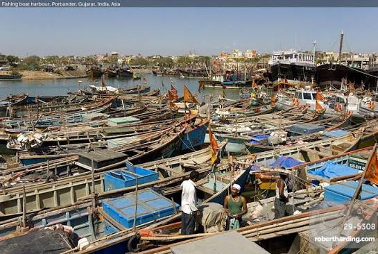 Fishing boat harbour, Porbander, Gujarat, | Stock Photo