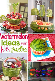 These watermelon jello shots are a party favorite! Creative Ways To Serve Watermelon At Kids Parties Design Dazzle Watermelon Party Kids Party Cute Watermelon