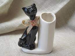 Chat Noir Avec Un Joli Petit Nœud Vase Vintage 1960 Chat Chat Noir Vintage