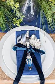 Silver And Navy Christmas Table Setting Christmas Table Settings Christmas Dinner Table Christmas Table
