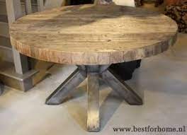 stoere ronde eettafel oud hout robuuste landelijke tafel op metalen poot no 344 4 ronde eettafel eettafel thuisdecoratie