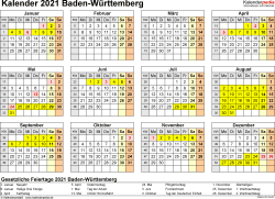 Dabei können sie sich eine vorlage aussuchen, die ihren. Kalender 2021 Baden Wurttemberg Ferien Feiertage Pdf Vorlagen