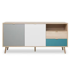Cuba Scandinavian Low Oak Gray And Petrol Blue Sideboard W 150 Cm Blue Sideboards Sideboard Petrol Blue