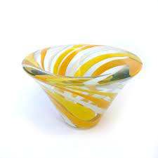 Murano Art Glass Dish Yellow White Swirl Mid Century Modern Glass Dishes Glass Art Glass