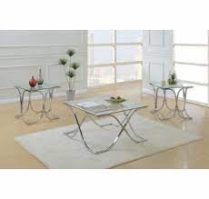 Steve silver lola 3 piece glass coffee table set in dark brown. Rosanna 3 Pc Clear Glass Silver Metal Table Set By Poundex