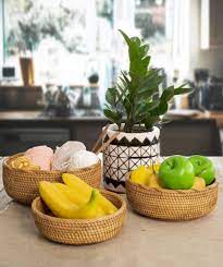 Handwoven round rattan fruit basket wicker food tray weaving storage holder bowl. Bowl Shaped Wicker Basket Set Tabletop Serving Bowls For Home And Re Made Terra