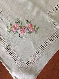 Vintage Linen Table Topper Bridge Table Cover Table Toppers Embroidered Towels Table Covers