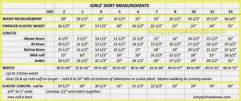 girls skirt sizing chart sizes 2 to 14 skirts for kids