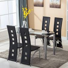 Check spelling or type a new query. Ktaxon 5 Piece Glass Dining Table Set With 4 Faux Leather Chairs Dining Furniture Black Walmart Com Walmart Com