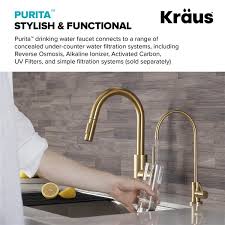 Ac 110v bottle water dispenser system with 1/4 inch water filter kitchen faucet. Kraus Purita Drinking Water Dispenser Beverage Kitchen Faucet Brushed Gold 12 In Ff 100bg Rona