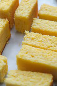 Second you should cut your cornbread into pretty big square pieces before baking because it will break apart as you are tossing it around while baking it again to get it crisp. Polenta Cornbread