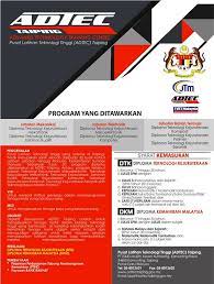 Pusat latihan teknologi tinggi atau ringkasnya adtec ada menawarkan 2 peringkat pengajian kepada pelajar lepasan spm/spmv & setaraf untuk program peringkat diploma dan diploma lanjutan. Adtec Taiping Jom Masuk Adtec Taiping Tvet Institution Facebook