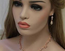 Rose Gold Bridal Earring and Necklace Set, Wedding Jewelry Set, Vintage  Style Pearl Drop Earrings Art Deco Jewellery,1920s Wedding Earrings