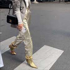 Zara Pants Jumpsuits Zara Faux Leather Gold Slouchy Metallic Pants Poshmark