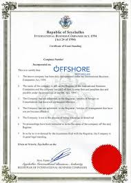 Confirmation that the company is in good standing and not in. Information Research Documents And Certificates Offshore Seychelles
