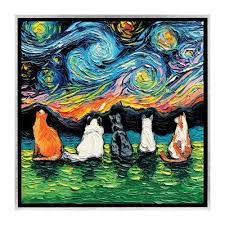 East Urban Home Starry Cats By Aja Trier Painting Print On Size 26 H X 26 W X 0 75 D Format Silver Framed Canv Cat Wall Art Cat Art Print