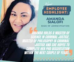 We welcome Amanda Sialofi back to the Iḷisaġvik family! Amanda is now our  Dean of Administration. Amanda grew up in Anchorage, AK and completed her  undergrad studies with Wayland Baptist University. In