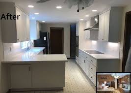 Comes with gray granite countertop and subway backsplash tile. A Great Experience And A Sleek New Kitchen Kitchen Mart