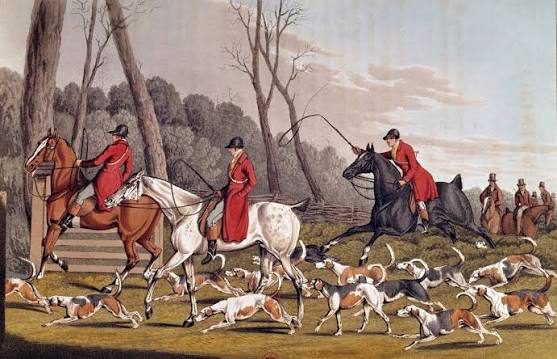 Hunting: “The fox hunt”. English lithography by Henri Alken (1774-1850), 19th century, Paris, B.N.