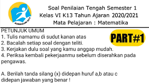 Soal Uts Matematika Kelas 6 Semester 1 Kurikulum 2013 Prediksi Soal Dan Pembahasan 1 Youtube