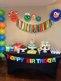 Simple and easy touches could be placing different monster trucks in front of each dish you are. Monster Party First Birthday Party Boy Monster Theme Colorful Fun 1st Birthday Monster 1st Birthdays Monster First Birthday Monster Birthday Parties