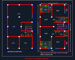 Autocad Drawing Of A House Plan Of Plot Size 20 X40 It Is Designed On Two Floors 20x40 House Plans House Plans Duplex House Plans