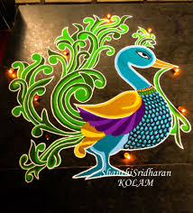 Easy Koyal Bird Drawing For Kids Kolam Peacock Myil Purple Koyal Yellowgreen Blue Indian Rangoli Designs Embroidery Hoop Art Beautiful Rangoli Designs