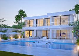 Folding doors open the back of the house to the outdoor living space with fireplace and waterfall pool. Deko Wohnen Style Ideen Wohnidee Luxury Homes Dream Houses Beach House Design Modern House Exterior